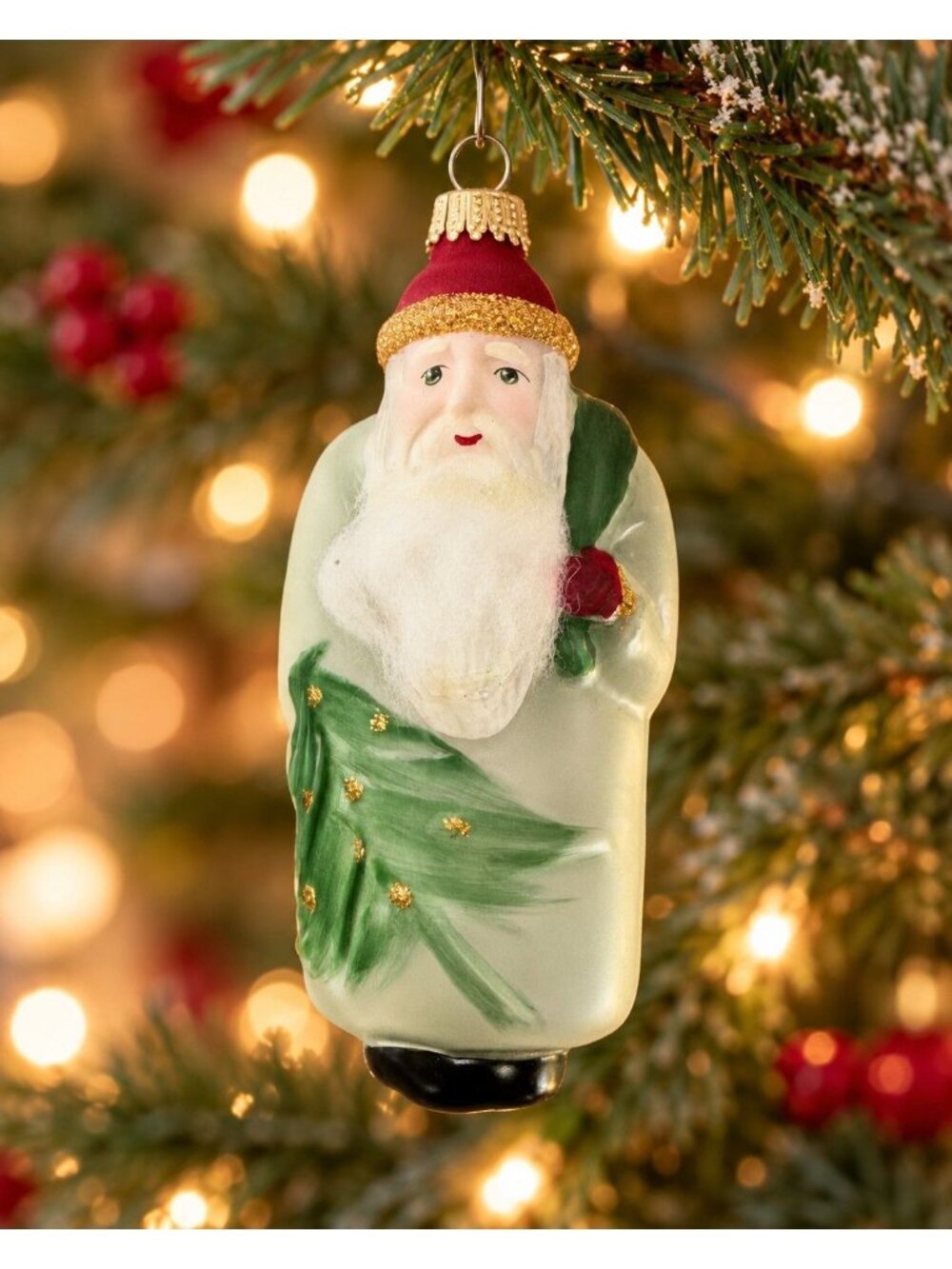 Vintage German Blown Glass Santa Ornament Spun Cotton Beard 5.5"